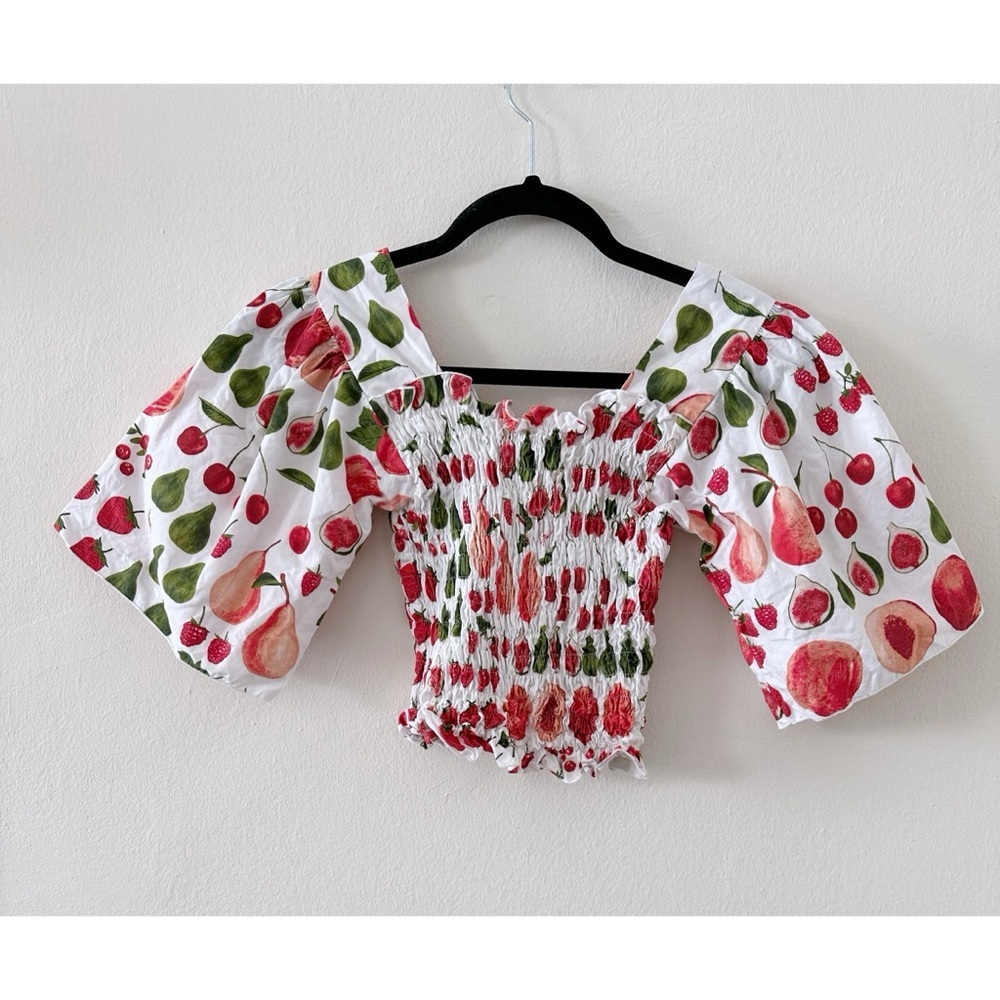 Lisa Says Gah Toni Fruit Print Smocked Crop Top - Picture 3 of 5
